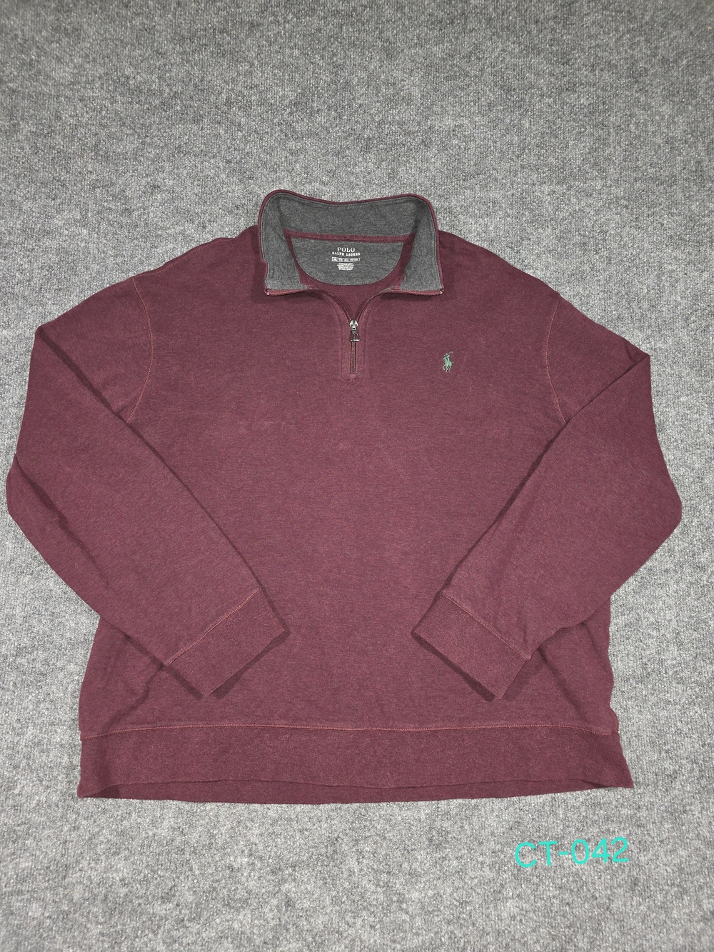 Polo Ralph Lauren Mens 2XL Quarter Zip Pullover Sweatshirt Burgundy Mock Neck